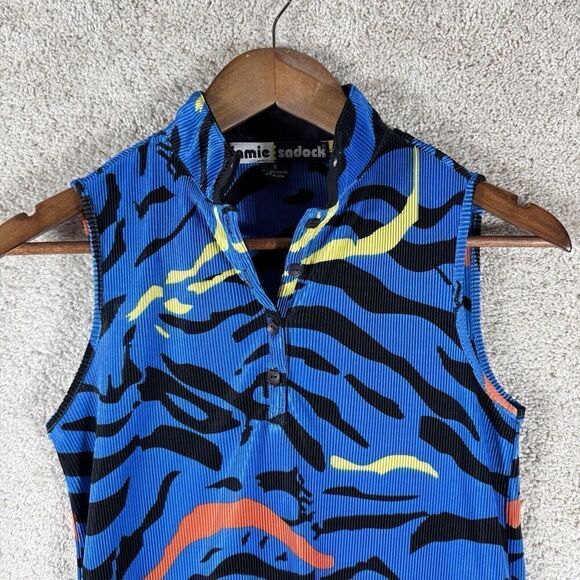 Jamie Sadock Ribbed Blue Tiger Striped Tank Top Women's Small Sports Athletic - Picture 2 of 8